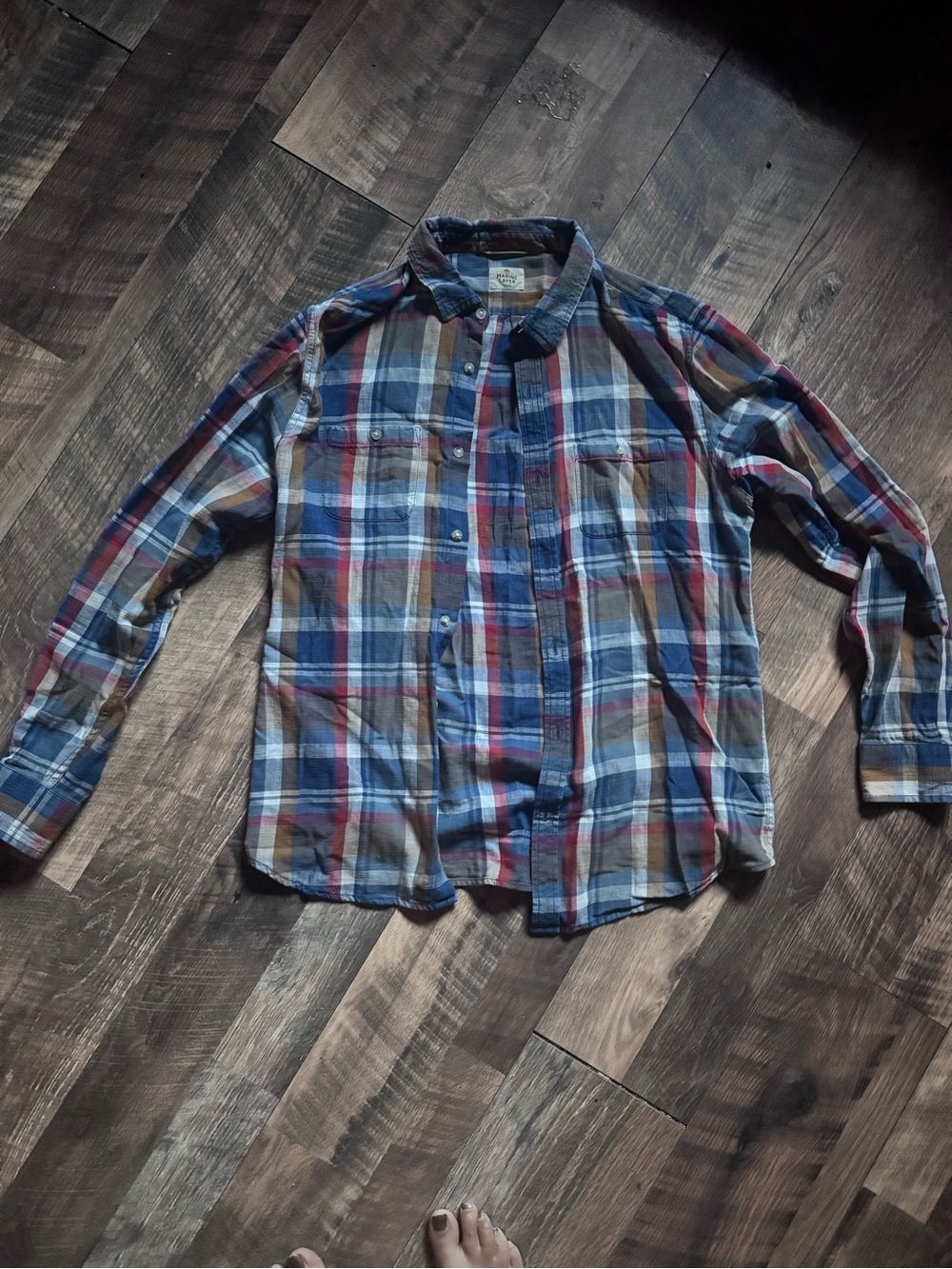 Marine Layer Blue and Red Plaid Button-Down Shirt